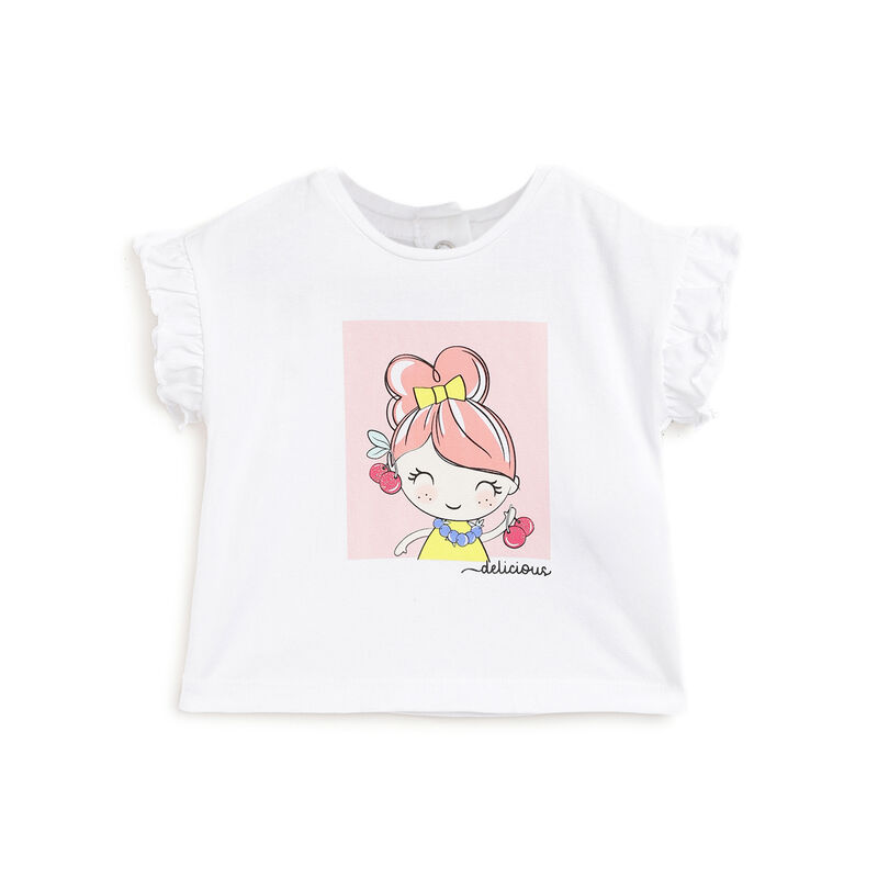 Girls White Graphic Printed Short Sleeve T-Shirt image number 0